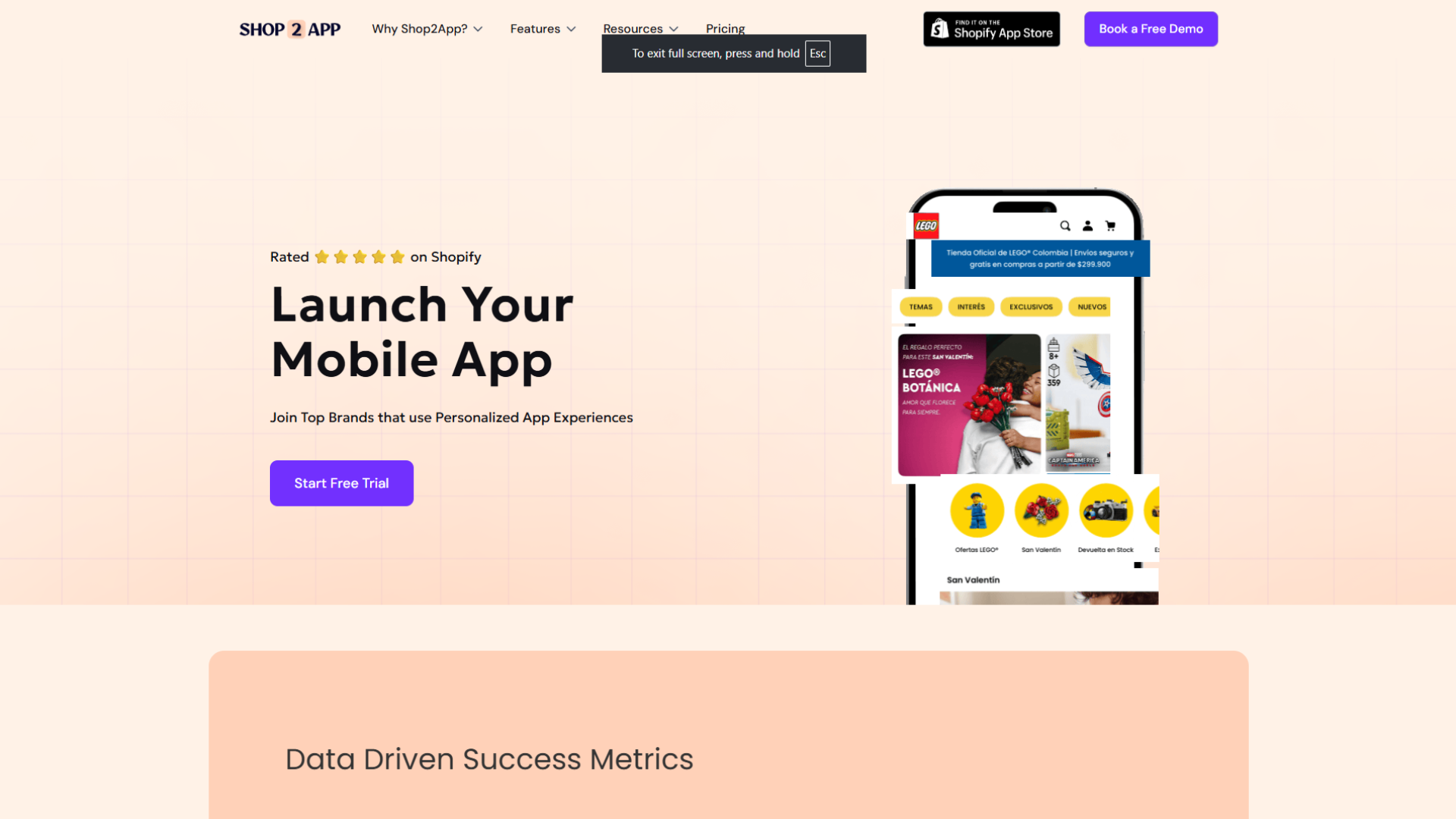 A screen capture of the Shop2App website homepage
