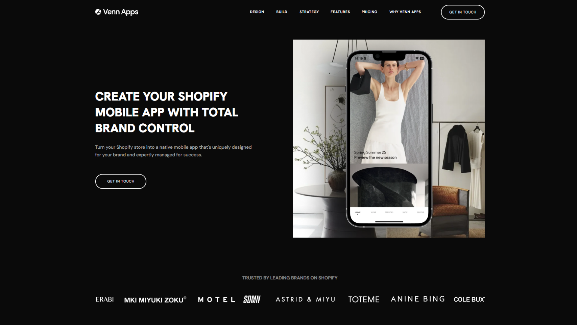 Screenshot of the VennApps website homepage.
