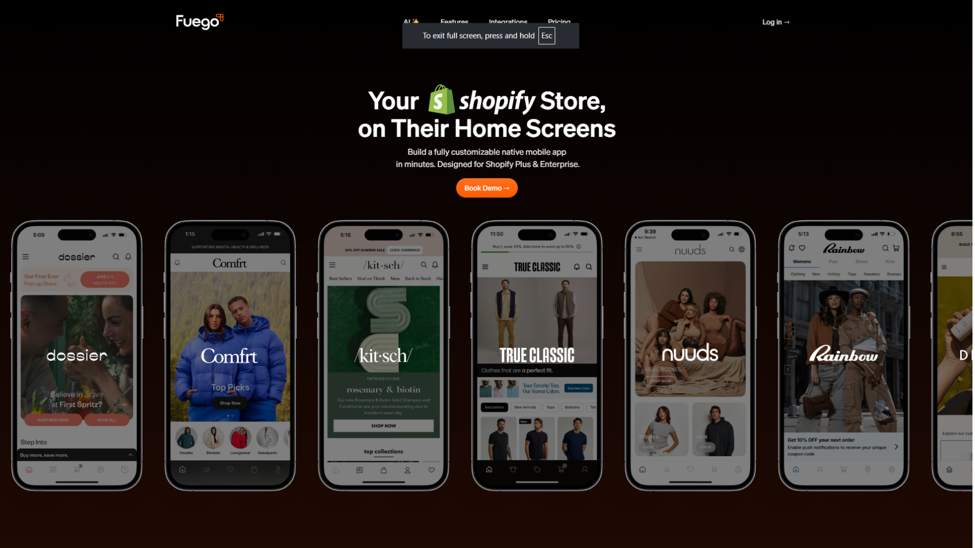 A screen capture of the Fuego website homepage
