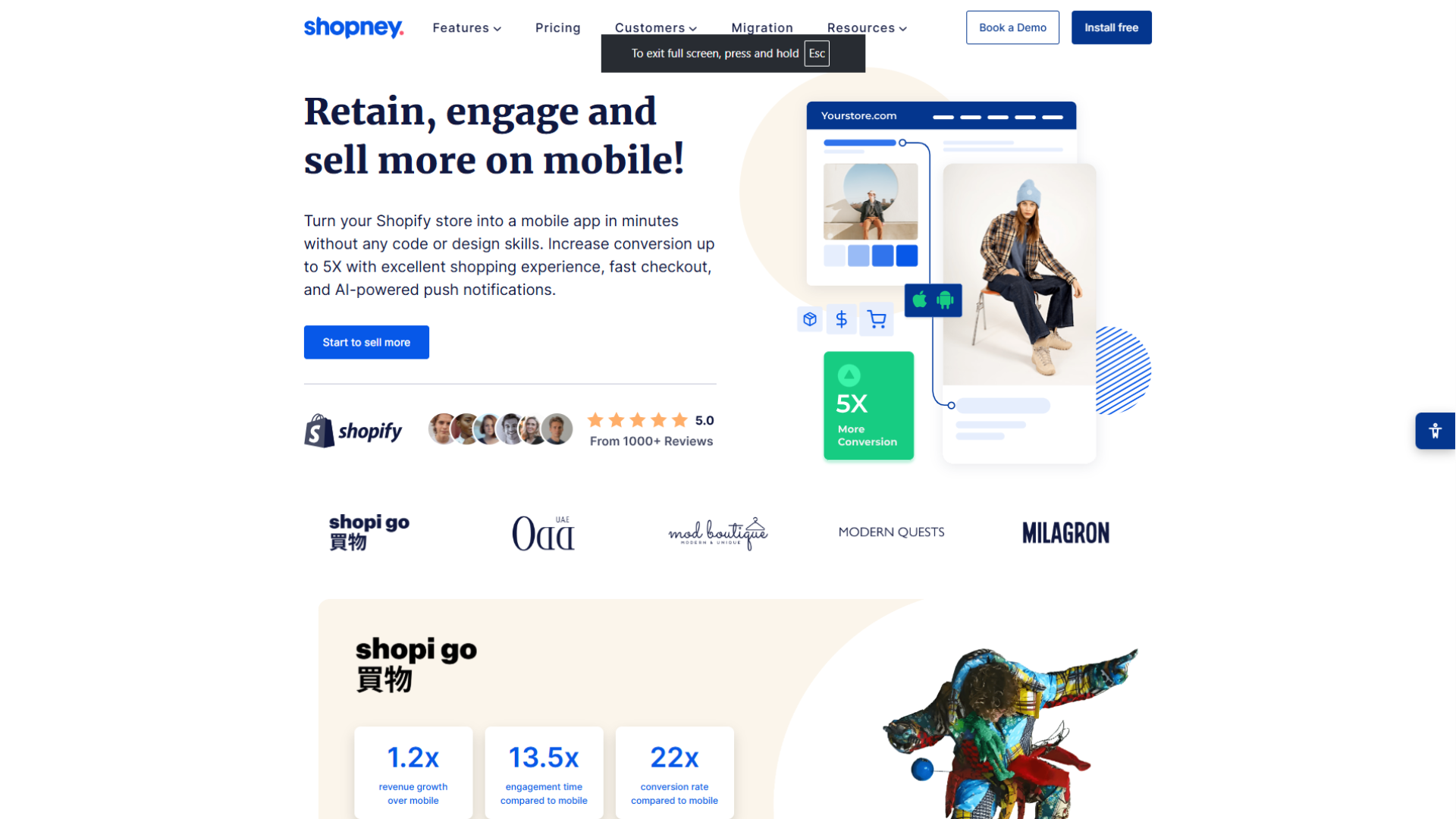 A screen capture of the Shopney website homepage