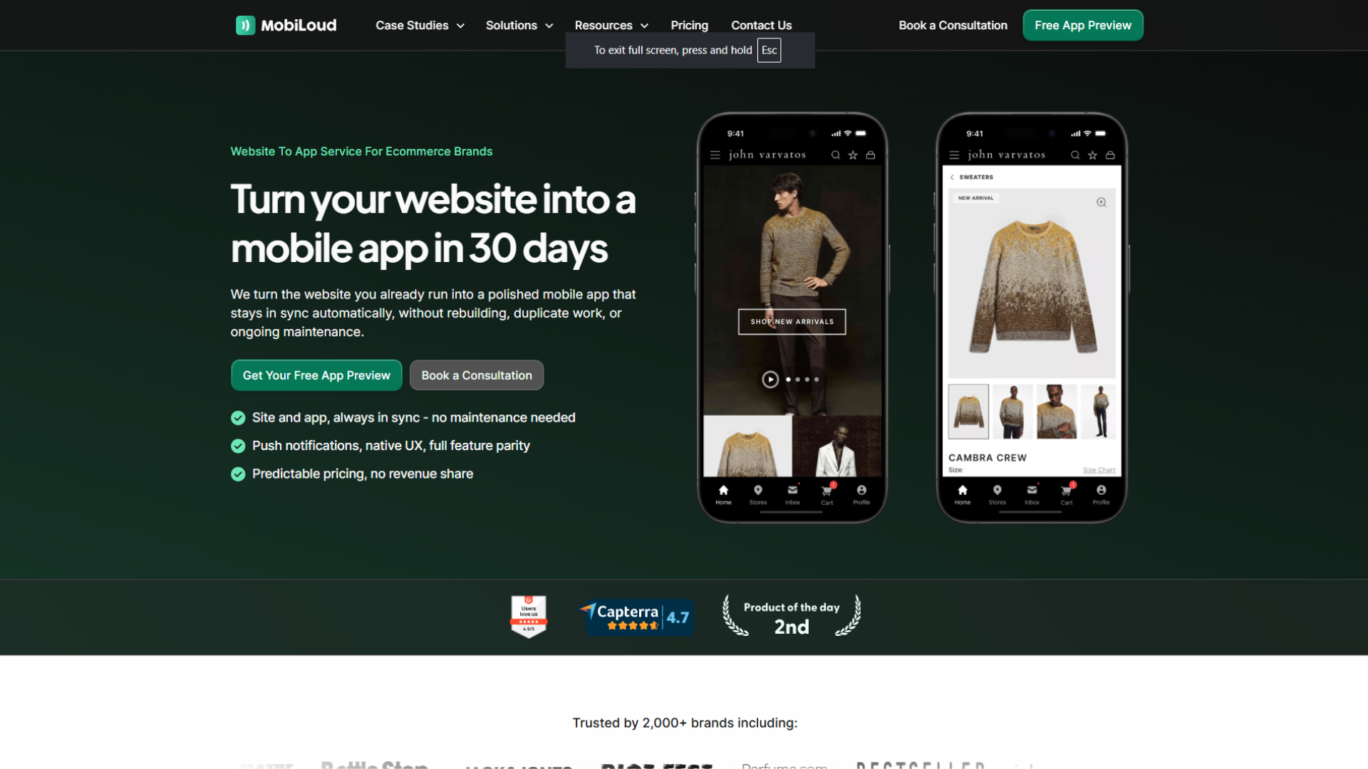 A screen capture of the MobiLoud website homepage
