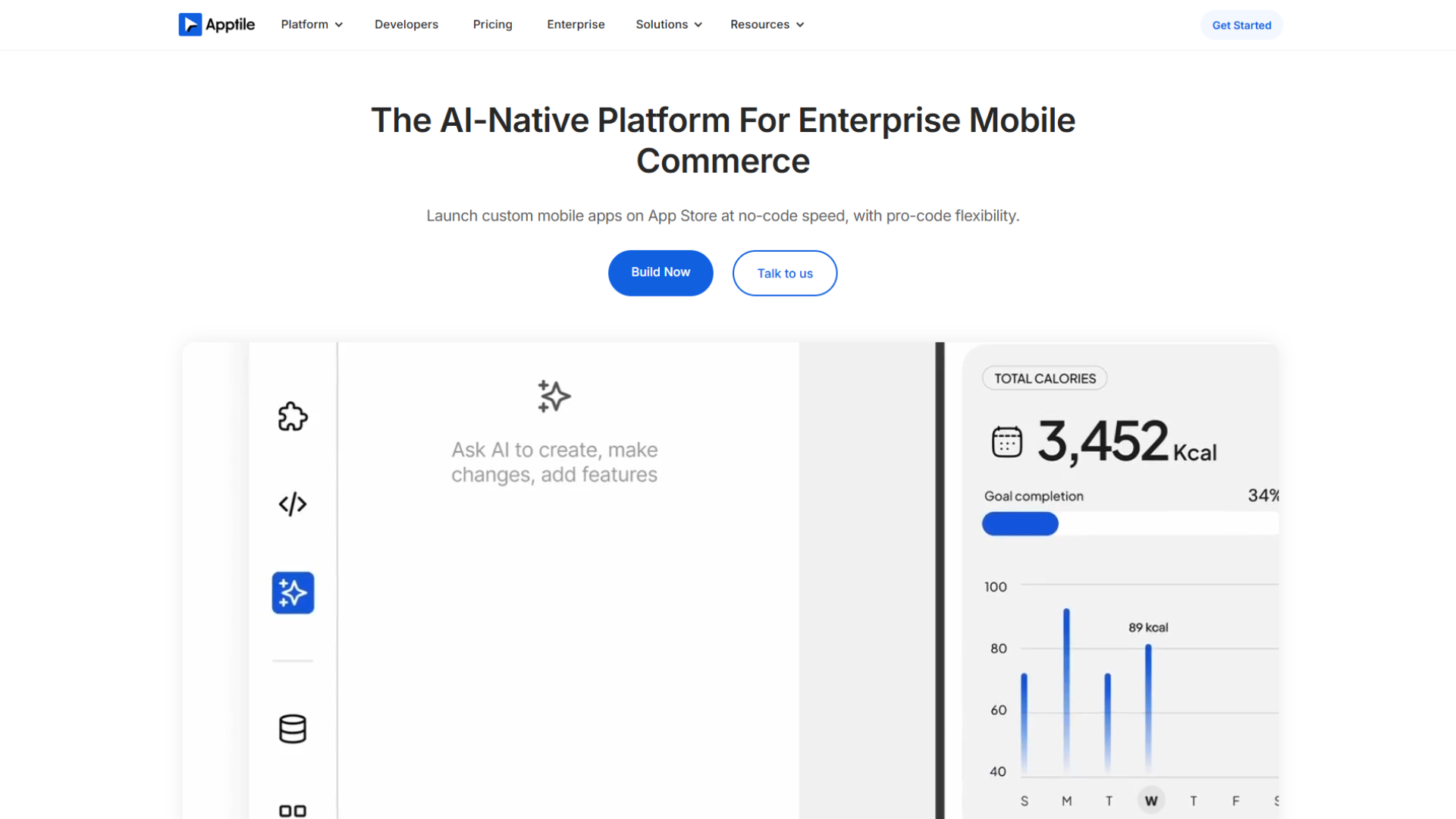Screenshot of the Apptile website homepage.