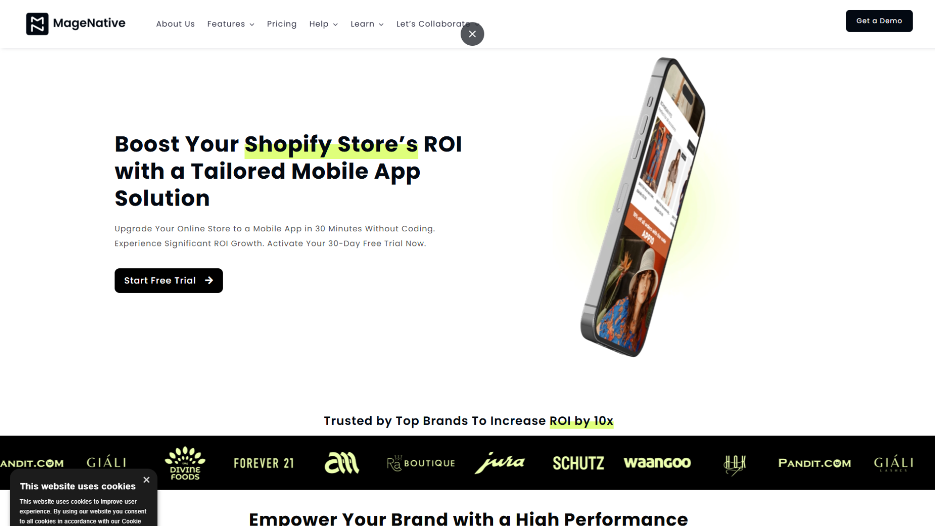 A screen capture of the MageNative website homepage